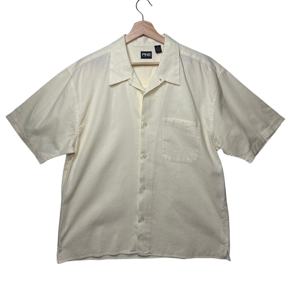 Ping Collection Textured Cotton Button Up Shirt Golf Casual Pocket Yellow Sz XL